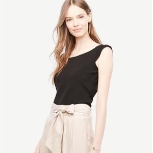 Ann Taylor Ruffle Sleeve Black Shell Top Blouse NWT
